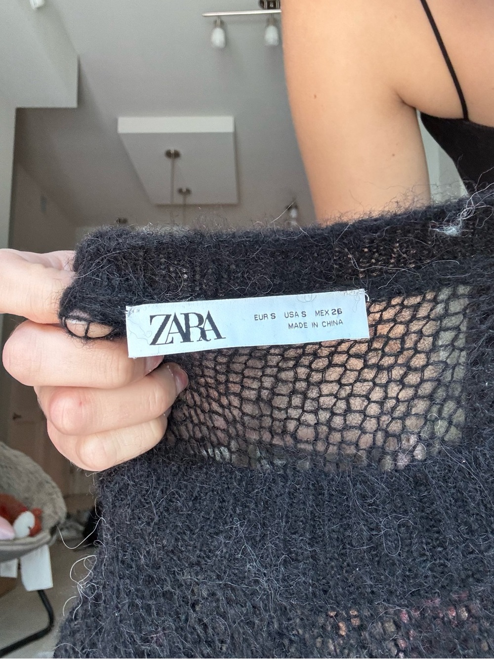 ZARA Black Abstract Colorblock Mohair-Blend Sweater Alpaka Wool - Picture 4 of 4